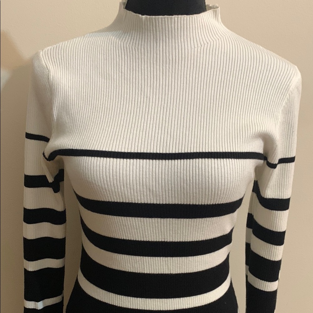 Forever 21 White and Black Mock Neck Long Sleeve Dress - Picture 3 of 9